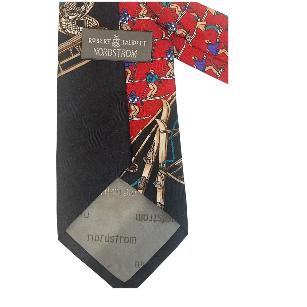 Robert‎ Talbott Nordstrom Mens Silk Tie Red Black Skiing Snowshoe Winter Sport